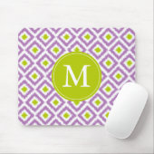 Mit Monogramm Lila und grünes Ikat-Muster Mousepad (Mit Mouse)