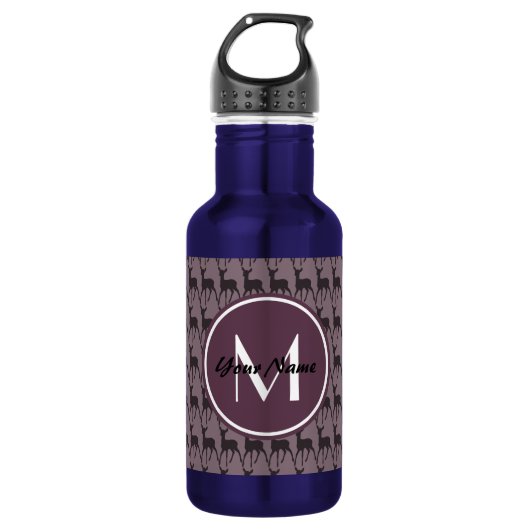 Mit Monogramm Lila Violet Hirsch Personalisiert | Edelstahlflasche (Vorderseite)