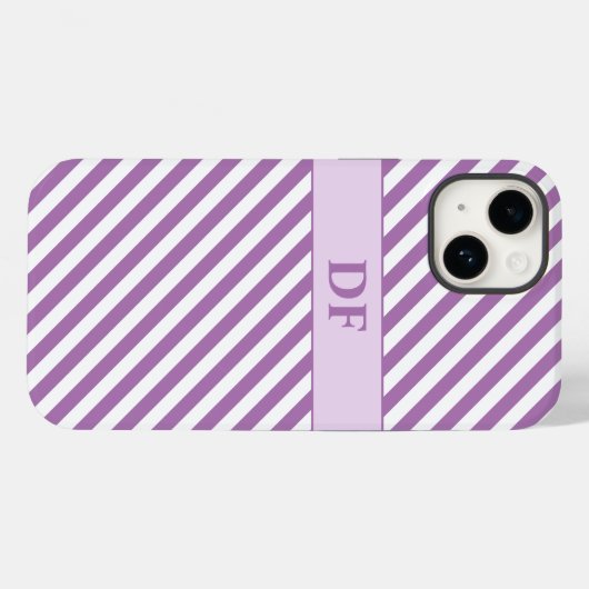 Mit Monogramm Lila/weiße Streifen Case-Mate iPhone Hülle (Rückseite (Horizontal))