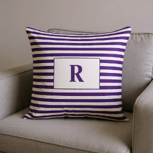 Mit Monogramm Lila/weiße Streifen Kissen