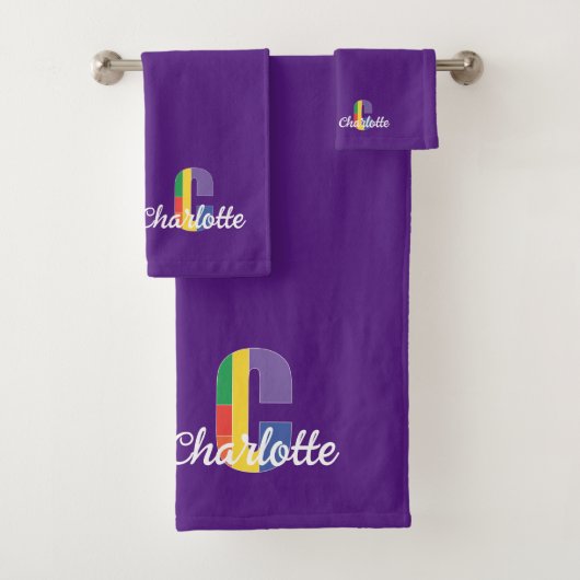 Mit Monogramm lila Zeichen C Badhandtuch Set (Insitu)