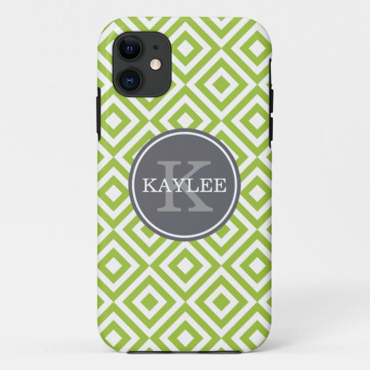 Mit Monogramm Lime Green Geometric Diamond-Muster Case-Mate iPhone Hülle (Rückseite)