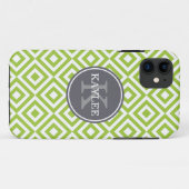 Mit Monogramm Lime Green Geometric Diamond-Muster Case-Mate iPhone Hülle (Rückseite (Horizontal))