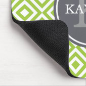 Mit Monogramm Lime Green Geometric Diamond-Muster Mousepad (Ecke)