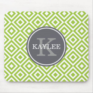 Mit Monogramm Lime Green Geometric Diamond-Muster Mousepad