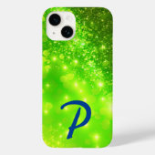 Mit Monogramm Lime Green Holographic Glitzer Case-Mate iPhone Hülle (Rückseite)