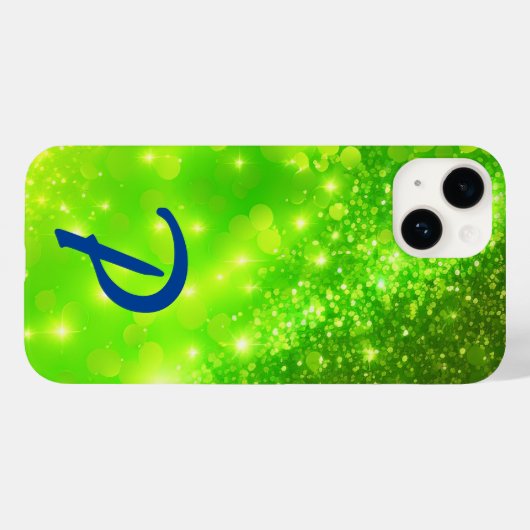 Mit Monogramm Lime Green Holographic Glitzer Case-Mate iPhone Hülle (Rückseite (Horizontal))