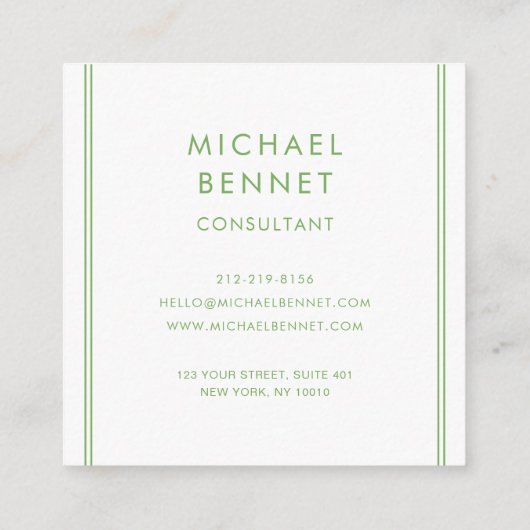 Mit Monogramm Lime Green Metallic Foil Consultant Quadratische Visitenkarte (Rückseite)