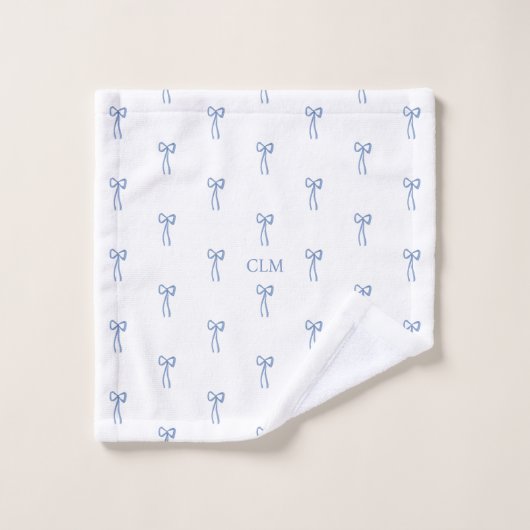 Mit Monogramm Little Bow Blue Badhandtuch Set (Waschlappen)