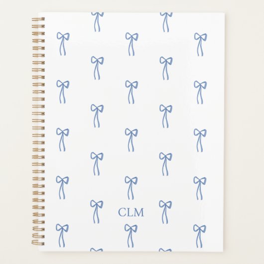 Mit Monogramm Little Bow Blue Planner Planer (Vorderseite)