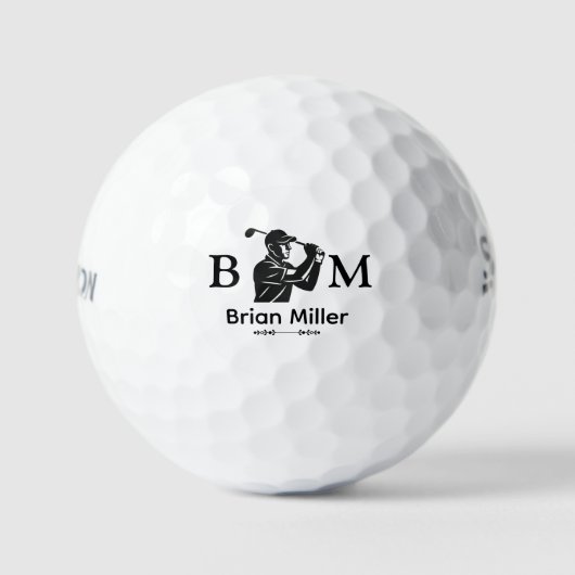 Mit Monogramm Logo für den Golfernamen Schwarz Golfball (Vorderseite)