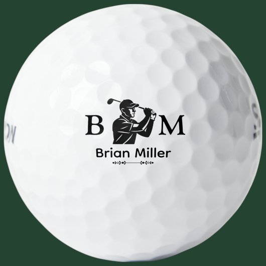 Mit Monogramm Logo für den Golfernamen Schwarz Golfball
