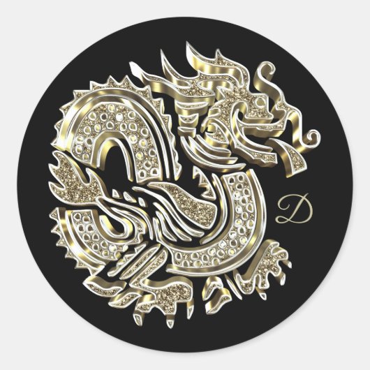 Mit Monogramm Logo für Golden Dragon Runder Aufkleber (Vorderseite)