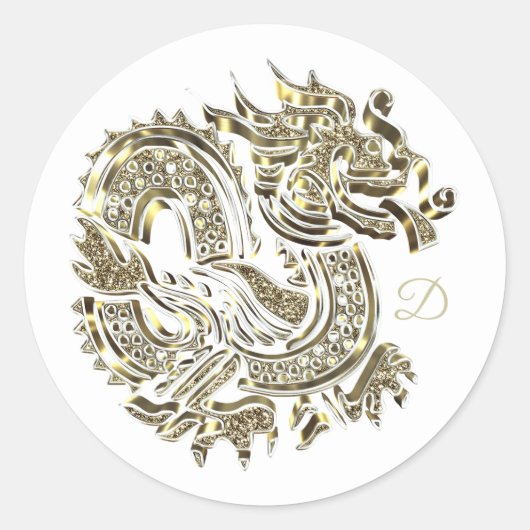 Mit Monogramm Logo für Golden Dragon Runder Aufkleber (Vorderseite)