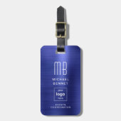 Mit Monogramm Logo Navy Blue Brushmetall Gepäckanhänger (Vorderseite vertikal)