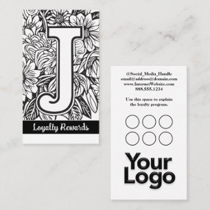 Mit Monogramm Logo von J Floral Black and White Co Visitenkarte