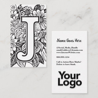 Mit Monogramm Logo von J Floral Black and White Co Visitenkarte