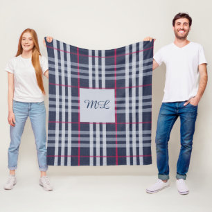 Mit Monogramm London Kariert Checked Navy Blue Fleecedecke