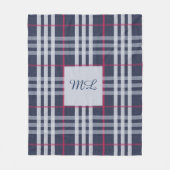 Mit Monogramm London Kariert Checked Navy Blue Fleecedecke (Vorderseite)