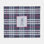 Mit Monogramm London Kariert Checked Navy Blue Fleecedecke (Vorderseite (Horizontal))