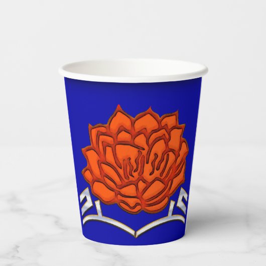Mit Monogramm Lotus Blossom - Blau, Rot, Silber Pappbecher (Rückseite)