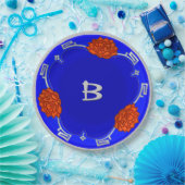 Mit Monogramm Lotus Blossom - Blau, Rot, Silber Pappteller (Party)