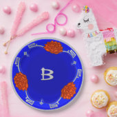 Mit Monogramm Lotus Blossom - Blau, Rot, Silber Pappteller (Party)