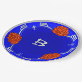 Mit Monogramm Lotus Blossom - Blau, Rot, Silber Pappteller (Schrägansicht)