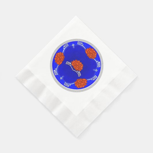 Mit Monogramm Lotus Blossom - Blau, Rot, Silber Serviette (Ecke)