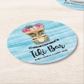 Mit Monogramm Luau Tiki Bar Party Runder Pappuntersetzer (Angewinkelt)