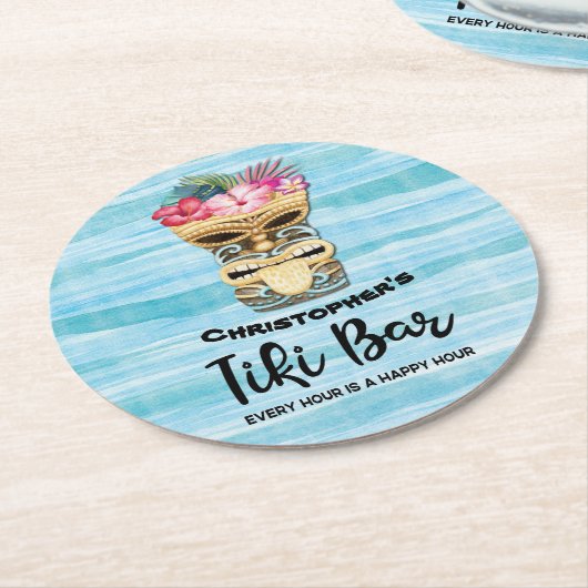 Mit Monogramm Luau Tiki Bar Party Runder Pappuntersetzer (Angewinkelt)