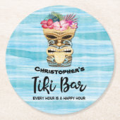Mit Monogramm Luau Tiki Bar Party Runder Pappuntersetzer (Vorderseite)