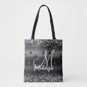 Mit Monogramm Luxus Black Glamour Glitzer Muster Tasche (Vorderseite)