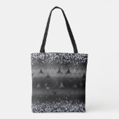 Mit Monogramm Luxus Black Glamour Glitzer Muster Tasche (Rückseite)