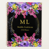 Mit Monogramm Luxus Schwarz Multicolor Blumenmuste Planer (Vorderseite)