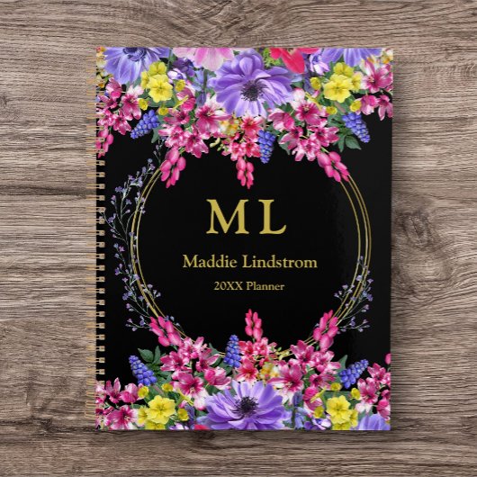 Mit Monogramm Luxus Schwarz Multicolor Blumenmuste Planer