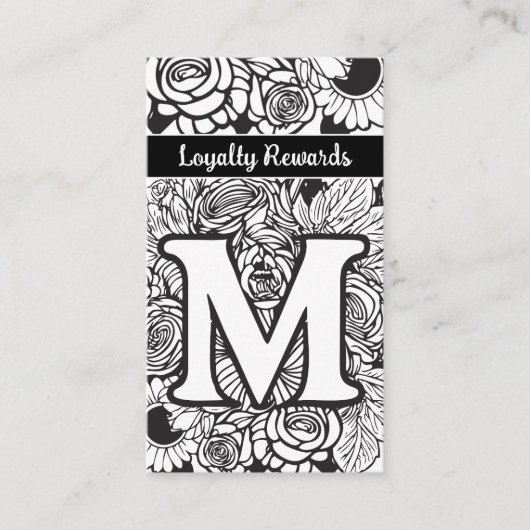 Mit Monogramm M Floral Black and White Company Log Visitenkarte (Vorderseite)