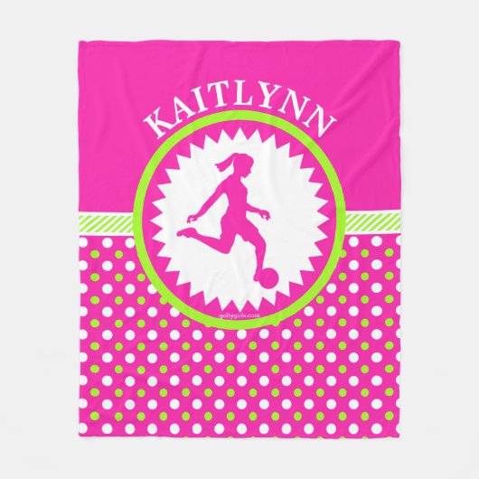 Mit Monogramm Mädchen-Fußball-Rosa - grüne Fleecedecke (Vorderseite)
