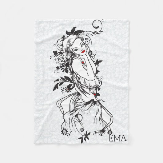 Mit Monogramm Mädchen mit roten Lippen Fleecedecke (Vorderseite)