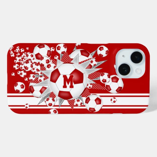 mit Monogramm Mädchenfußball in Rot Case-Mate iPhone Hülle (Rückseite (Horizontal))