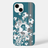 mit Monogramm Mädchenfußballstars aquamarin grau Case-Mate iPhone Hülle (Rückseite)