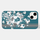 mit Monogramm Mädchenfußballstars aquamarin grau Case-Mate iPhone Hülle (Rückseite (Horizontal))