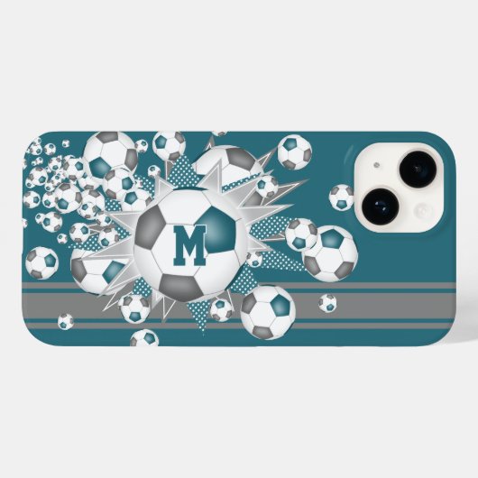 mit Monogramm Mädchenfußballstars aquamarin grau Case-Mate iPhone Hülle (Rückseite (Horizontal))