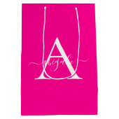 Mit Monogramm Magenta Pink | Minimalistisches Eleg Mittlere Geschenktüte (Rückseite)
