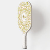 Mit Monogramm Mandala Girly White und Gold Pickleball Schläger (Links)