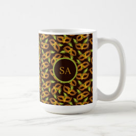 Mit Monogramm Mardi Gras Golden Mask Grüne Federn Kaffeetasse