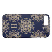 Mit Monogramm Marine-Blau und Goldexotisches Case-Mate iPhone Hülle (Rückseite (Horizontal))