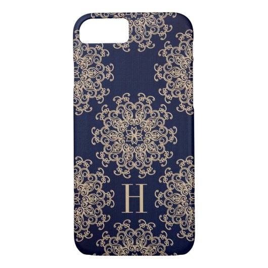 Mit Monogramm Marine-Blau und Goldexotisches Case-Mate iPhone Hülle (Rückseite)