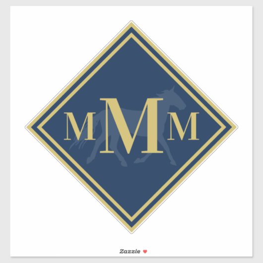 Mit Monogramm Marine + Gold Trotting Horse Tack Tr Aufkleber (Blatt)