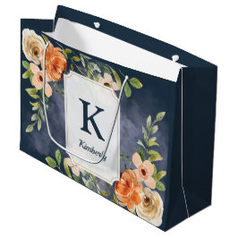 Mit Monogramm Marine und Peach Floral Große Geschenktüte